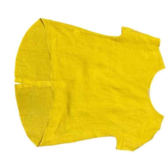 Terzo Millennio Women Yellow Mustard 100 % Linen Blouse Size M Button Back Light - Picture 8 of 10